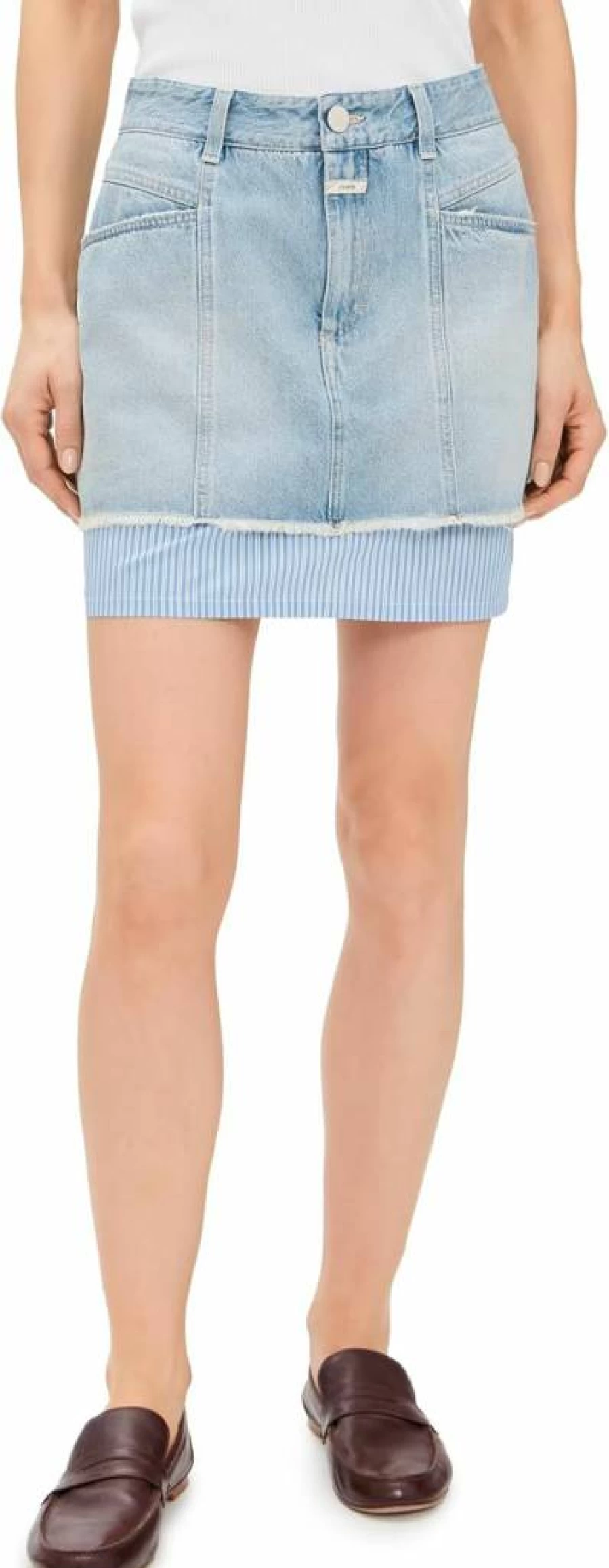 Closed Women's Denim Poplin Mini Skirt - High Waisted Stretch Denim Skirt for Women