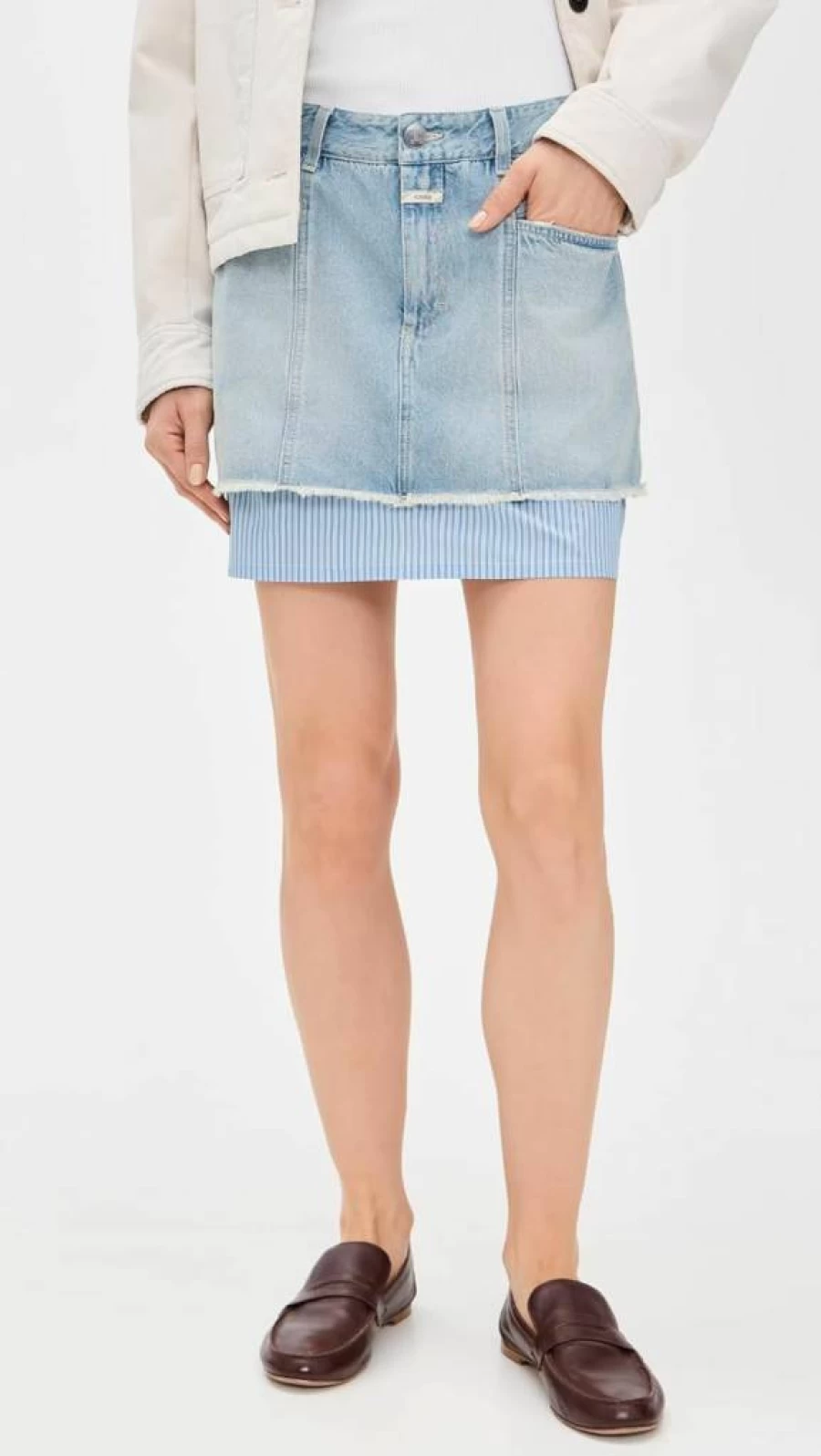 Closed Women's Denim Poplin Mini Skirt - High Waisted Stretch Denim Skirt for Women
