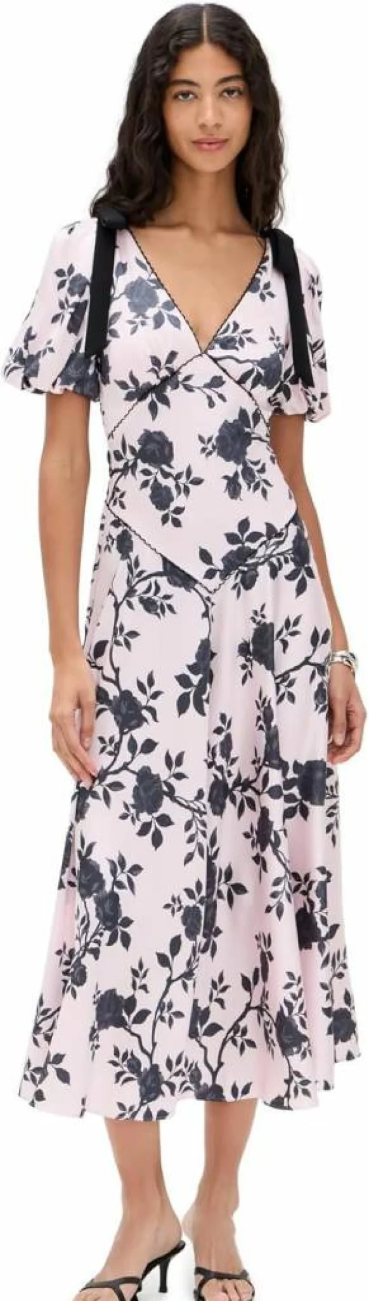 Self Portrait Women's Pink Floral Satin Midi Dress - Elegant Party & Evening Gown