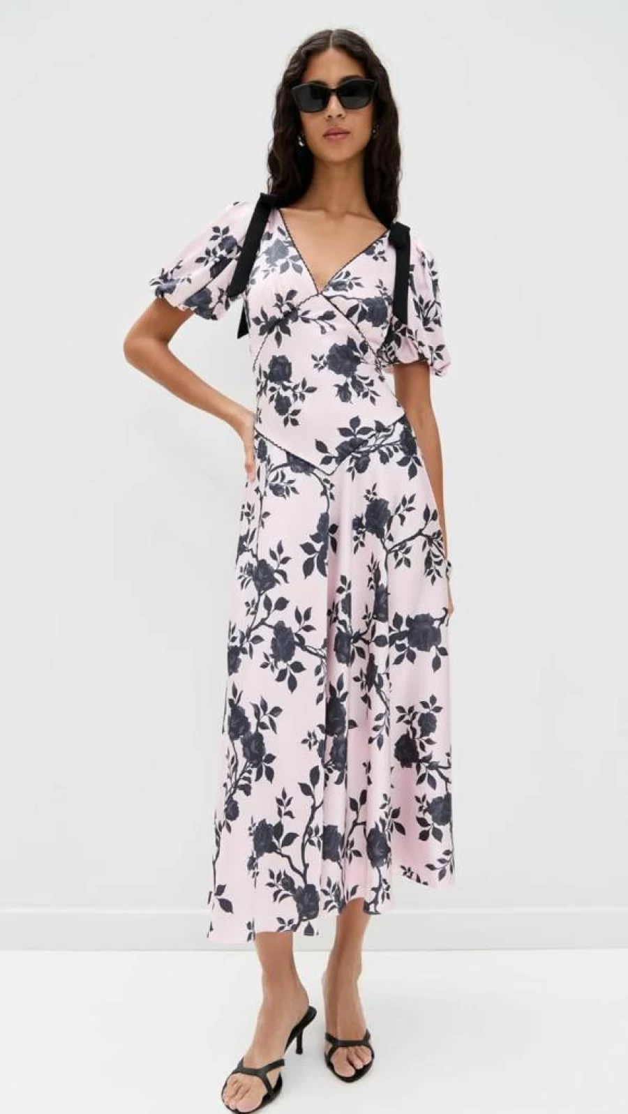 Self Portrait Women's Pink Floral Satin Midi Dress - Elegant Party & Evening Gown
