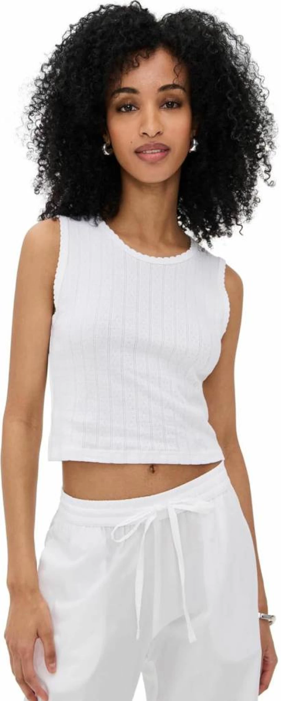 Leset Women's Pointelle Knit Sleeveless Crewneck Top