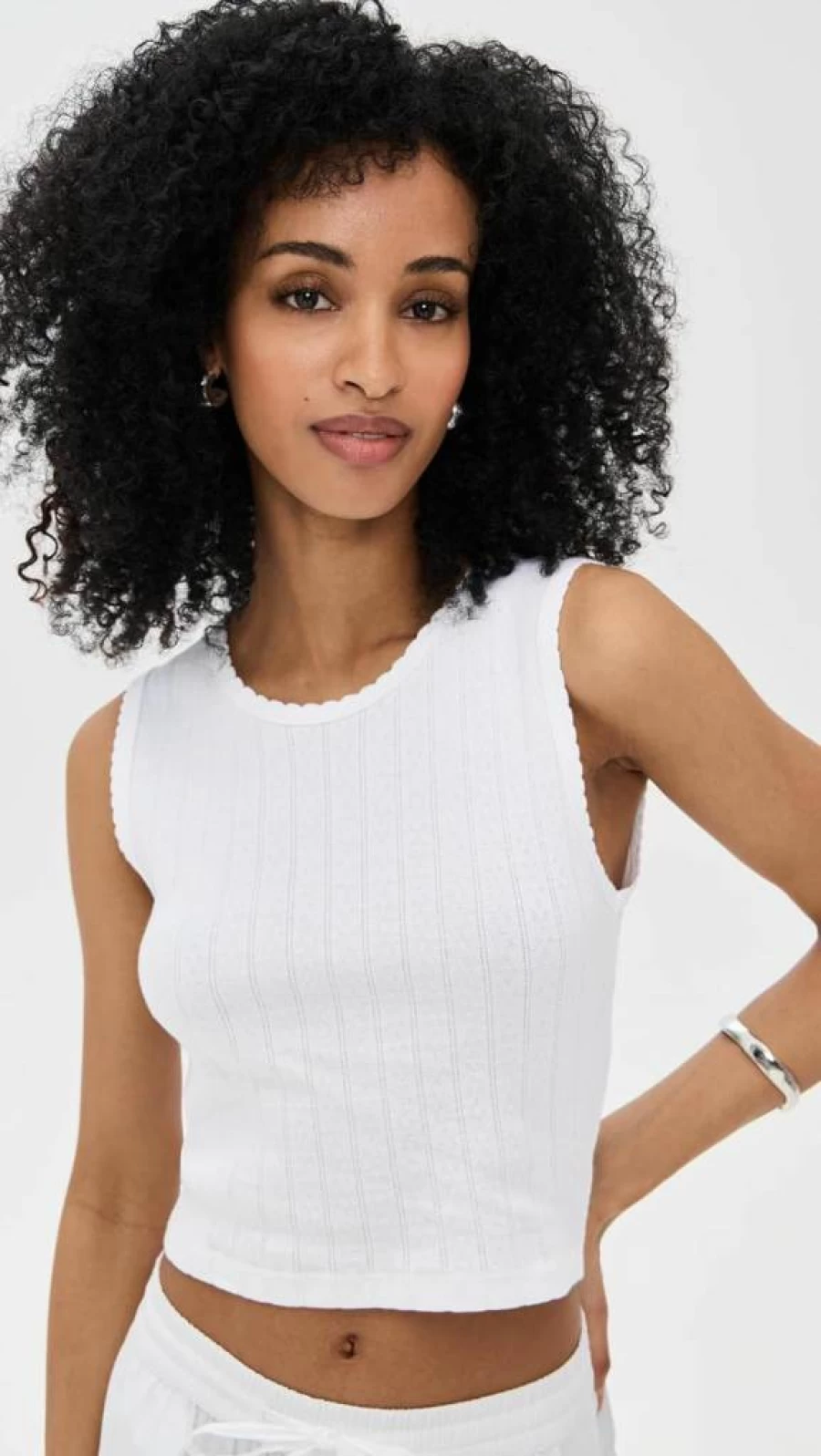 Leset Women's Pointelle Knit Sleeveless Crewneck Top