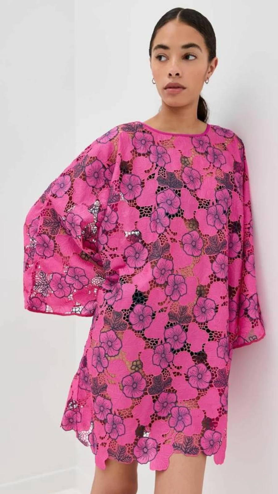 La Vie Style House Women's Floral Lace Mini Dress with Tie Back Detail