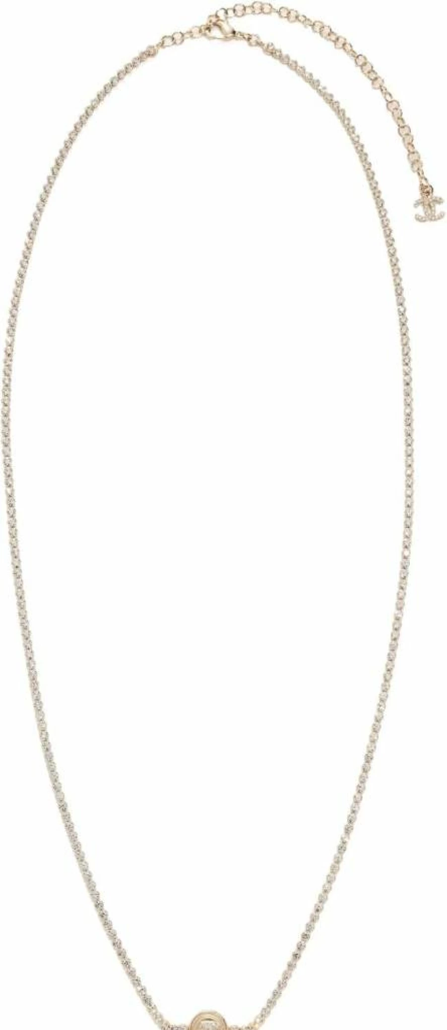 Vintage CHANEL Gold Crystal CC Logo Pendant Necklace for Women