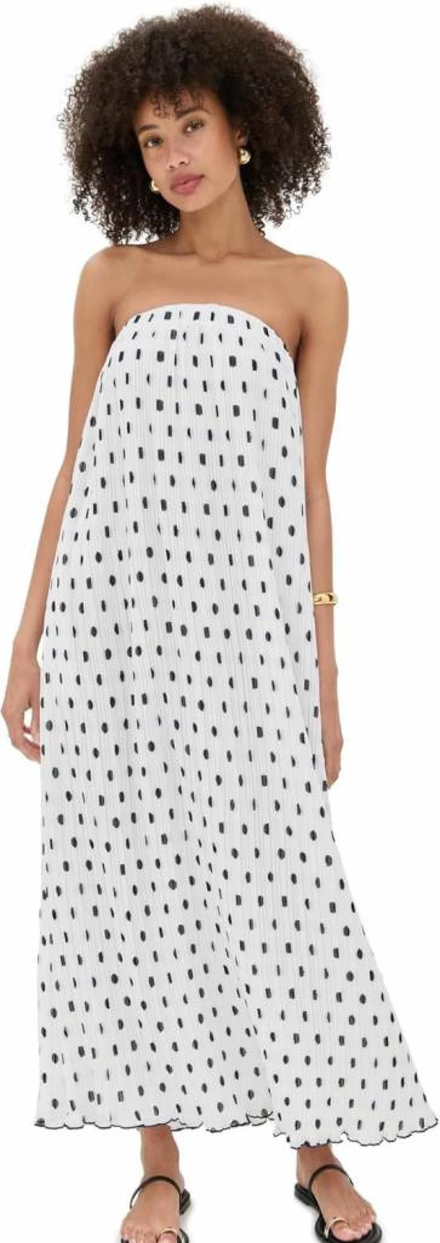 Endless Rose Women's Polka Dot Strapless Pleated Maxi Dress - Flowy Summer Beach Gown