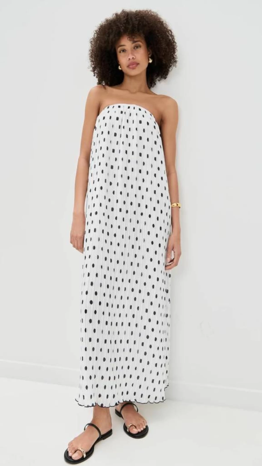 Endless Rose Women's Polka Dot Strapless Pleated Maxi Dress - Flowy Summer Beach Gown