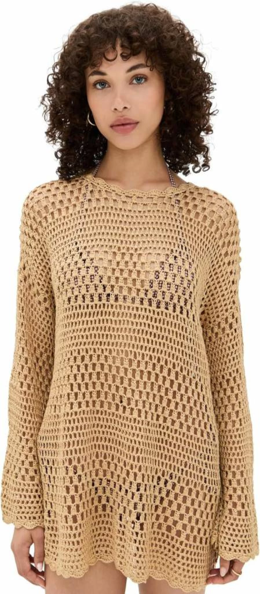 Show Me Your Mumu Paula Latte Crochet Pullover Sweater