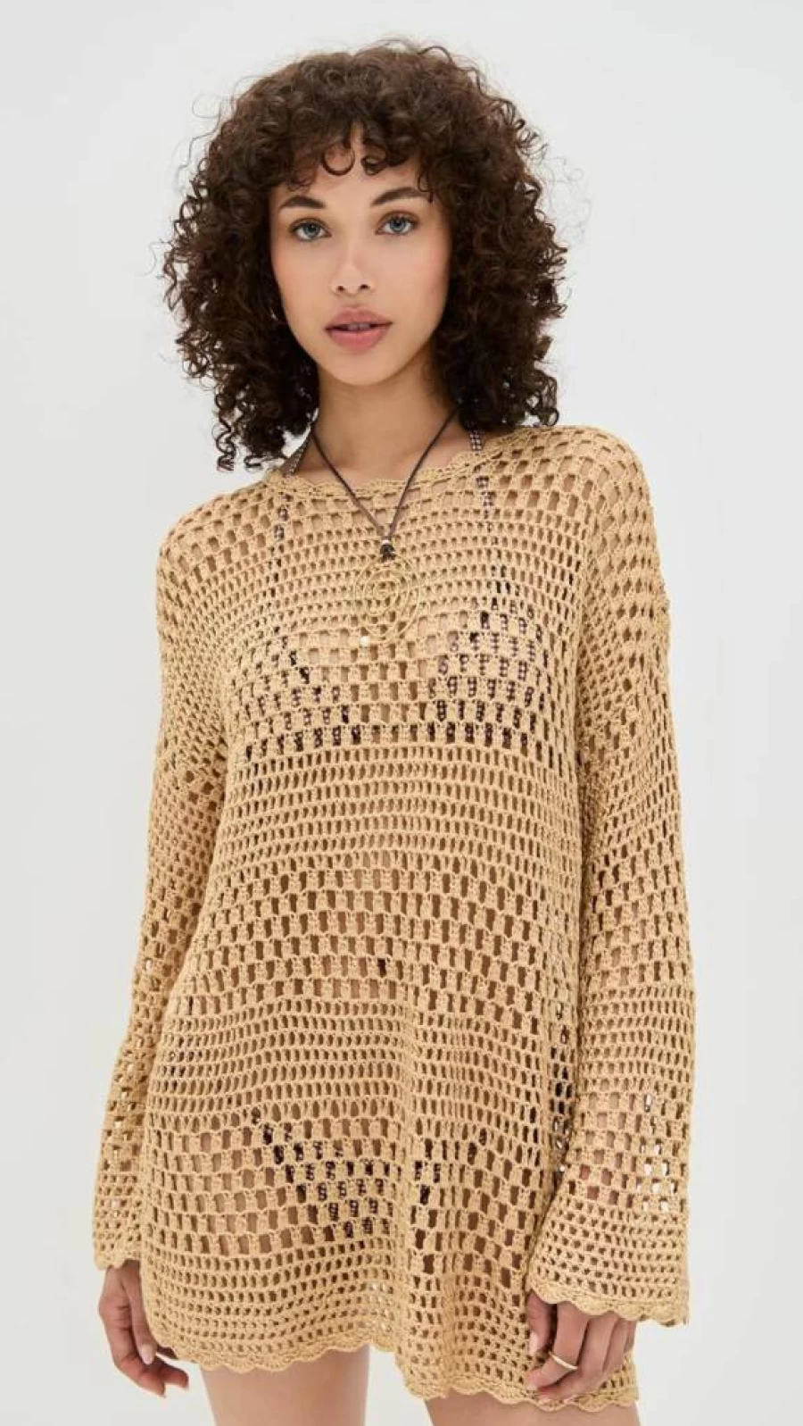 Show Me Your Mumu Paula Latte Crochet Pullover Sweater