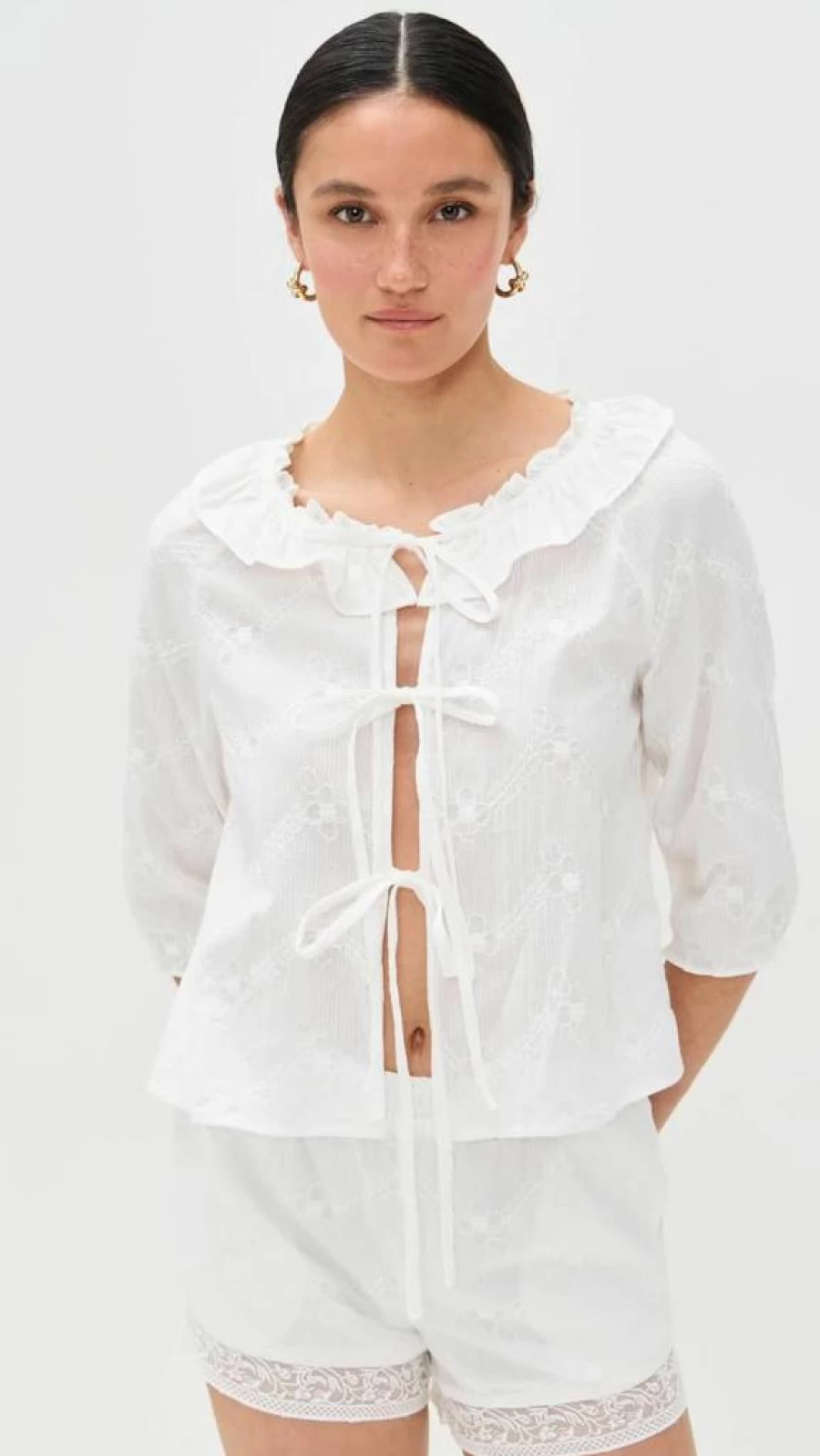 Bailey Rose Women's Embroidered Blouse - Floral Stitched Casual Tops for Women