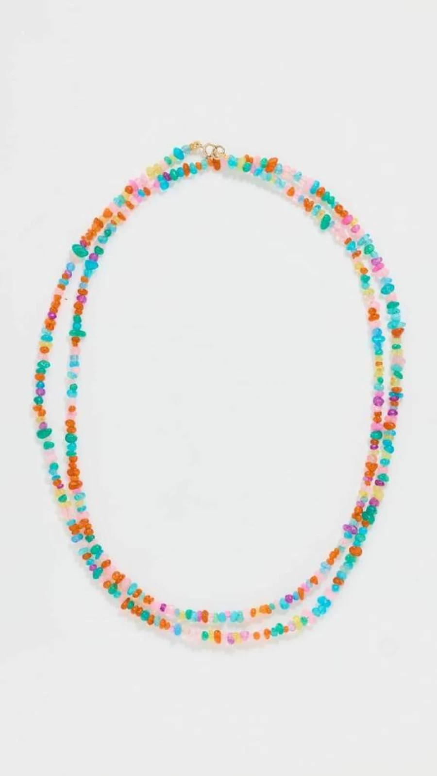 JIAJIA 14K Gold Women's Mini Rainbow Opal Pebble Long Necklace