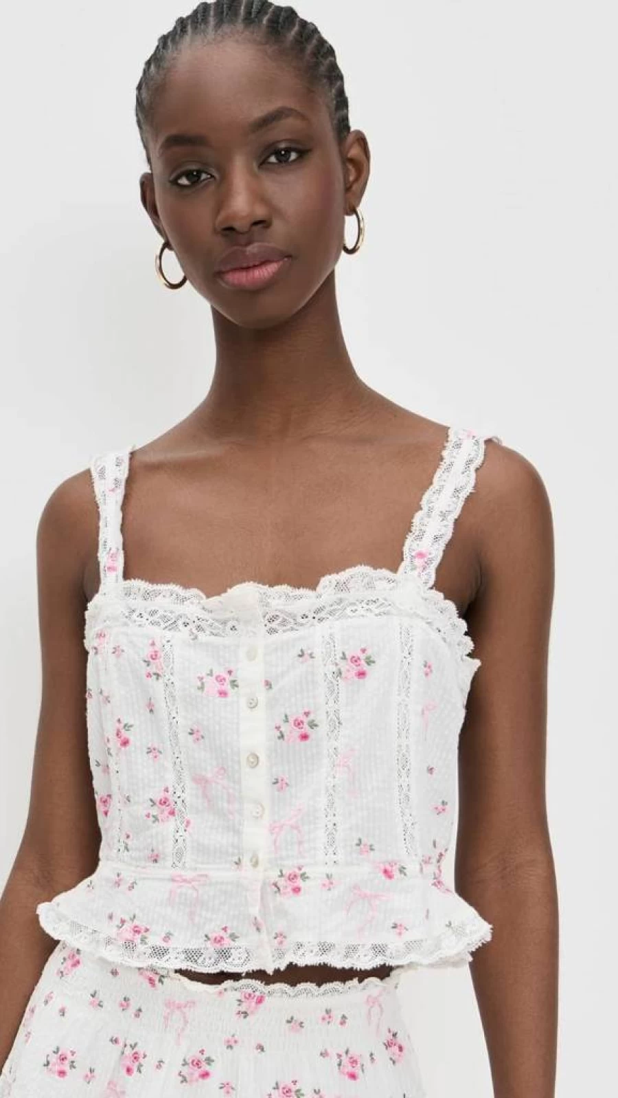 LOVESHACKFANCY Women's Vietta Strappy Cami Top - Floral Lace Summer Tank