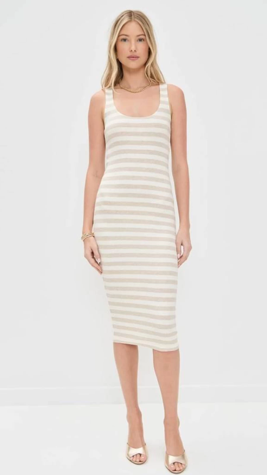 L'AGENCE Women's Ivanna Striped Midi Tank Dress - Slim Fit Casual Summer Dress