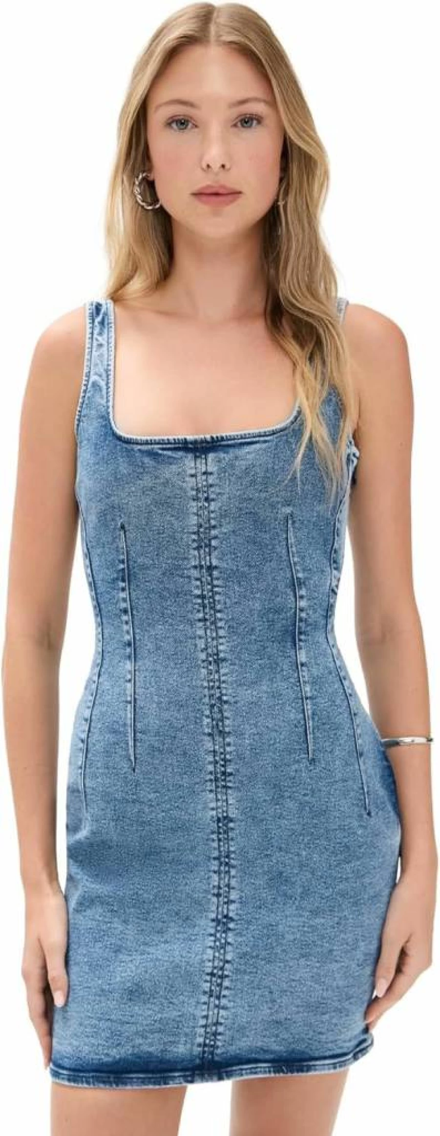 Good American Women's Denim Shift Dress - Stylish Stretch Comfort Fit Casual Dress