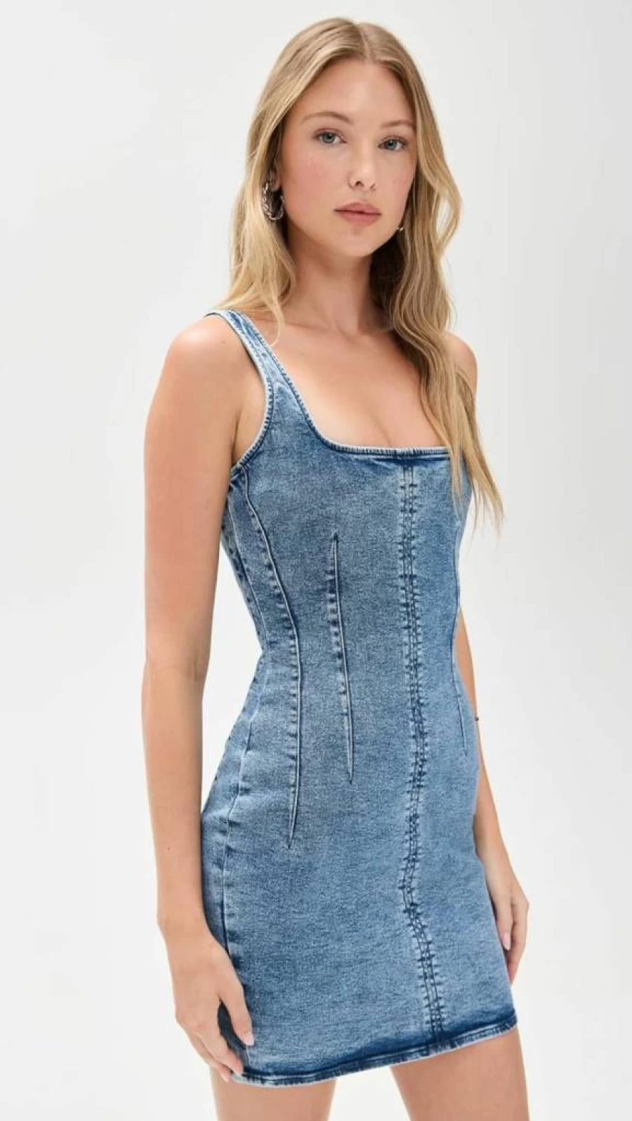 Good American Women's Denim Shift Dress - Stylish Stretch Comfort Fit Casual Dress
