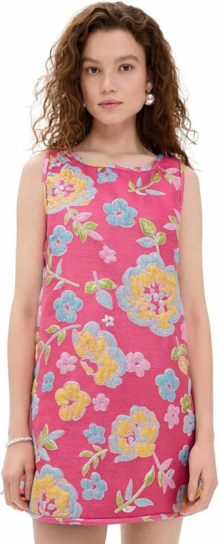 Arianne Elmy Women's Floral Jacquard Swing Tank Dress - Summer Boho Casual Stretch Fit Midi Dress