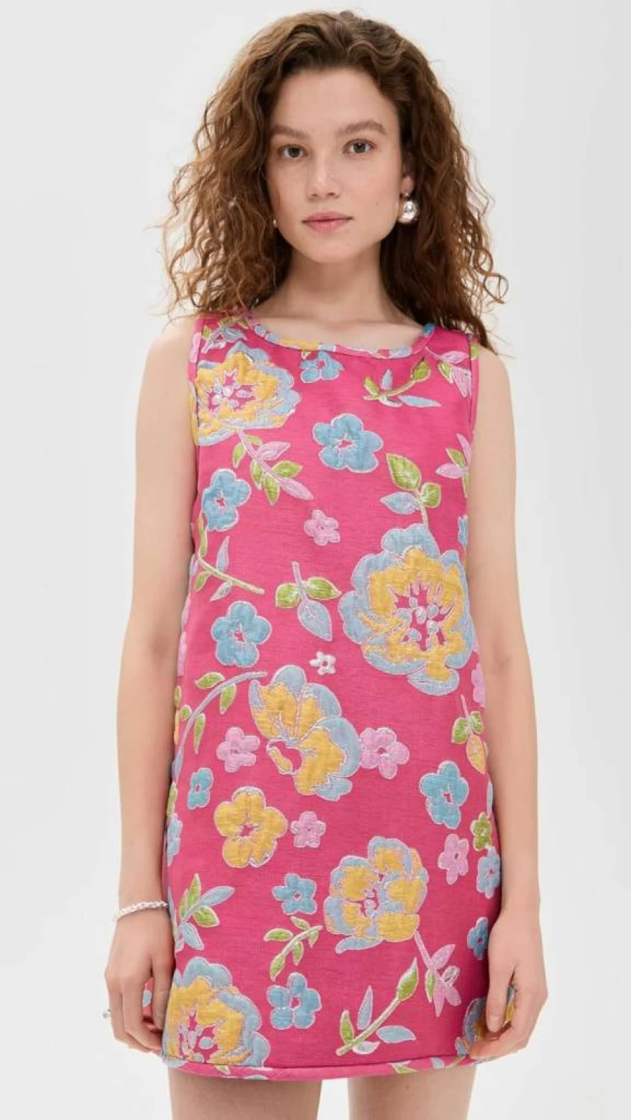 Arianne Elmy Women's Floral Jacquard Swing Tank Dress - Summer Boho Casual Stretch Fit Midi Dress