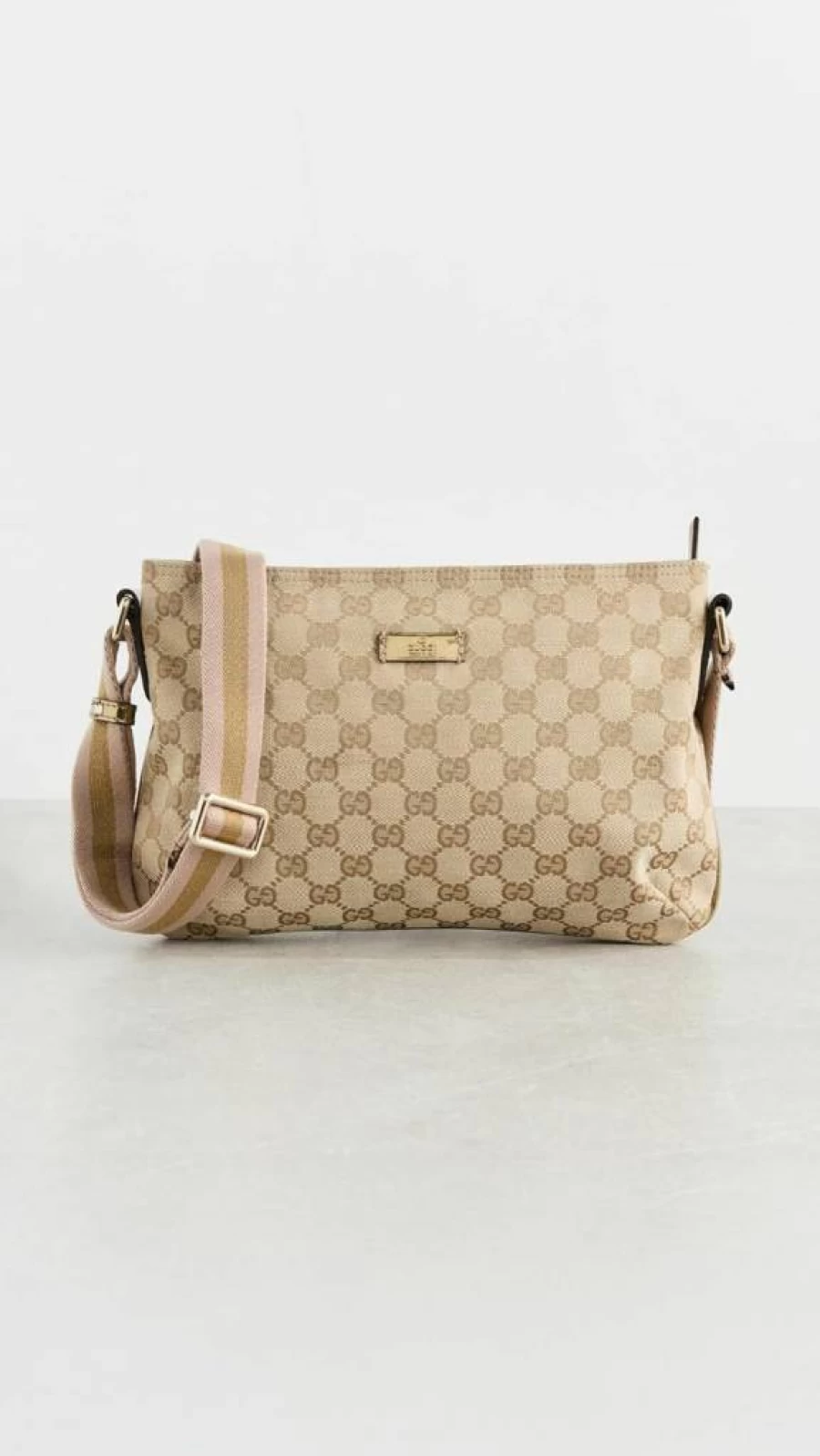 What Goes Around Comes Around Authentic Pre-Owned Gucci Gold Canvas Web Messenger Bag One Size Vintage Luxury Shoulder Bag