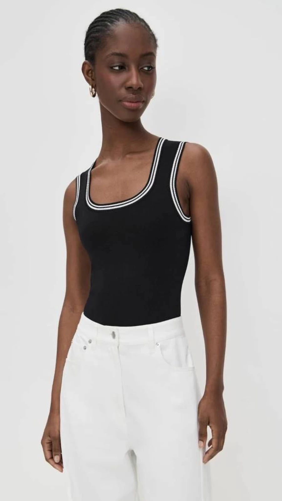 LE BOP Women's Ringer Square Neck Tank Bodysuit - Stretchy Comfort Fit Casual Top