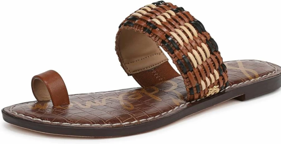 Sam Edelman Women's Gemini Flat Sandal – Comfortable Leather Straps Casual Slide Sandals for Women