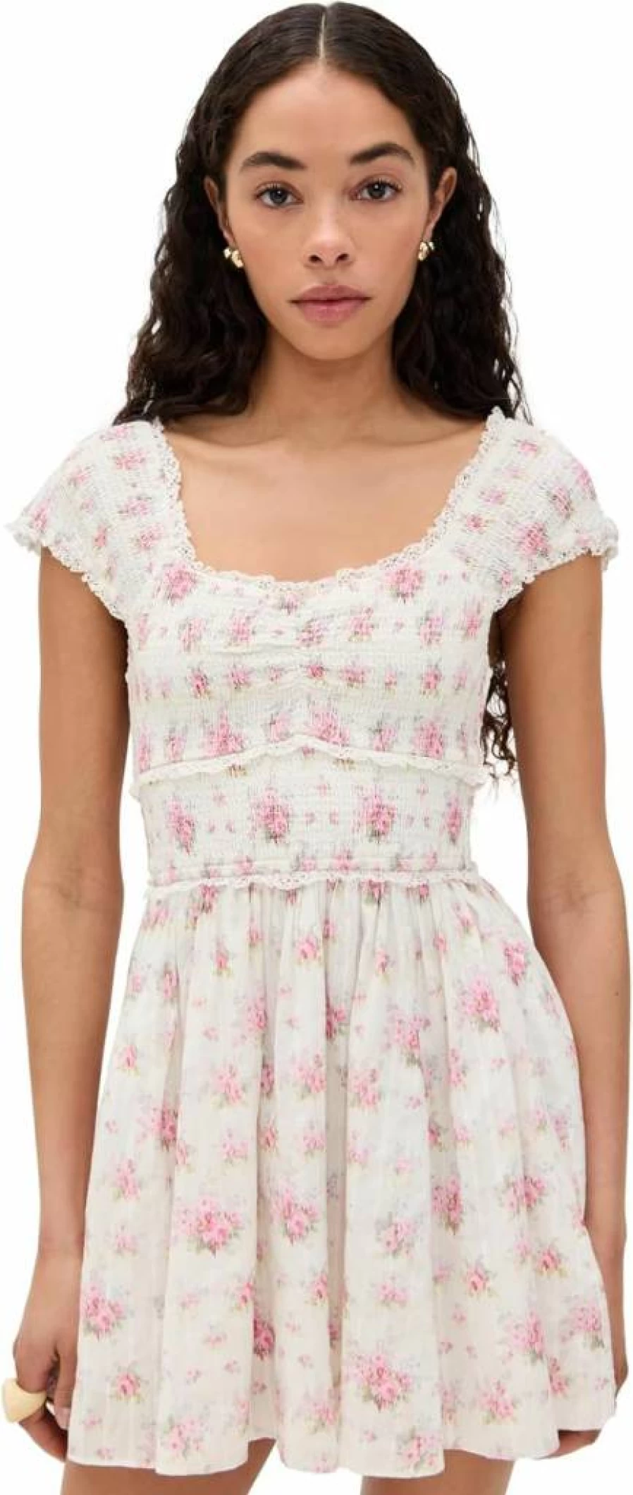 LOVESHACKFANCY Women's Siona Floral Summer Dress - Boho Chic Mini Dress with Ruffles