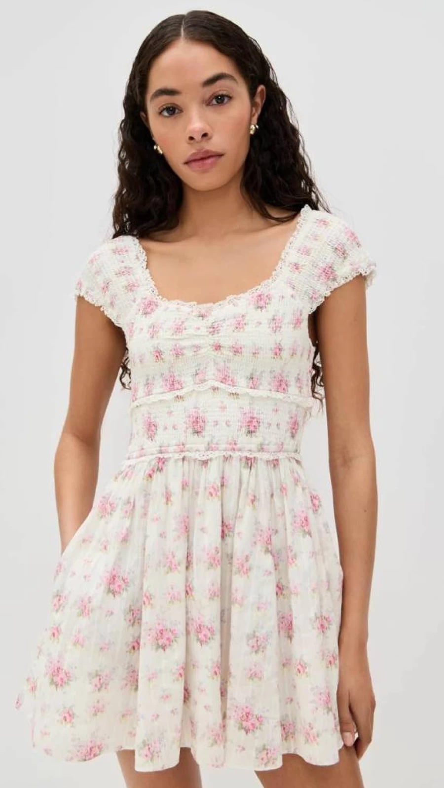 LOVESHACKFANCY Women's Siona Floral Summer Dress - Boho Chic Mini Dress with Ruffles