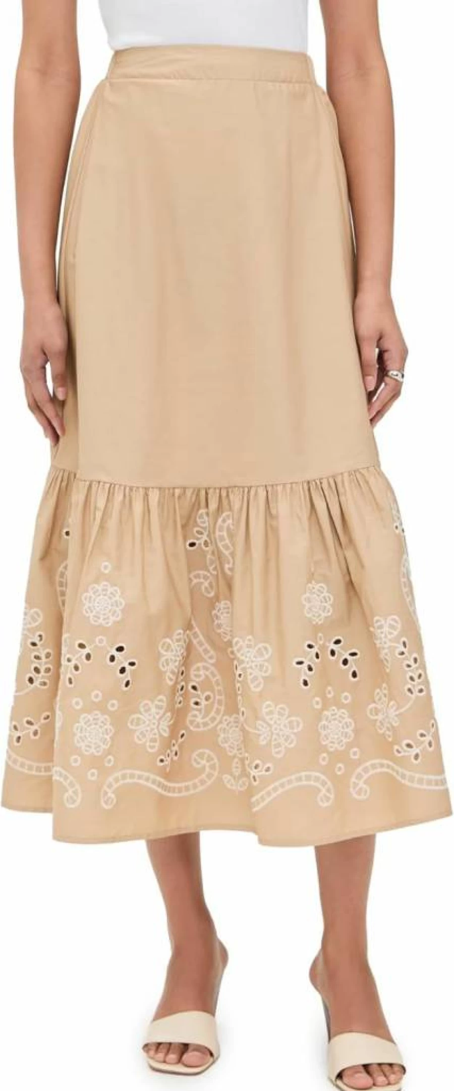 MOON RIVER Women's Floral Eyelet Lace Midi Skirt - Summer Boho Vintage A-Line Skirt