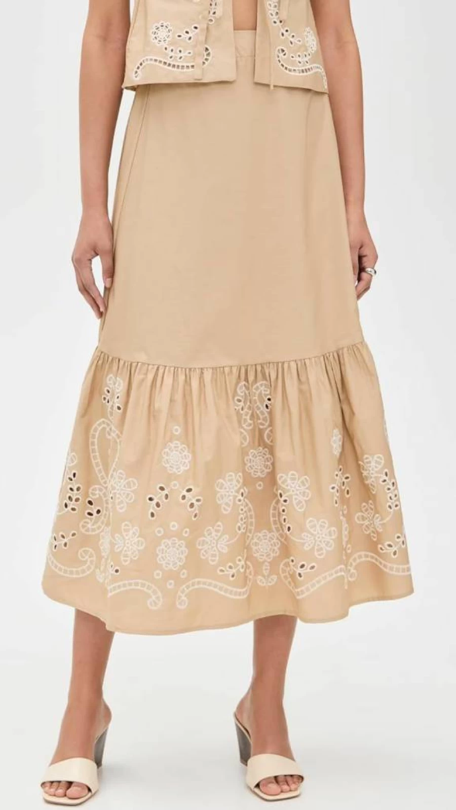 MOON RIVER Women's Floral Eyelet Lace Midi Skirt - Summer Boho Vintage A-Line Skirt