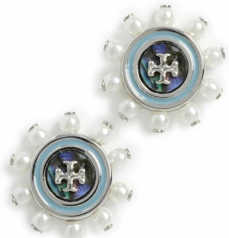 Tory Burch Women's Crystal Stud Earrings – Elegant Sterling Silver Studs with Sparkling Crystals for Women