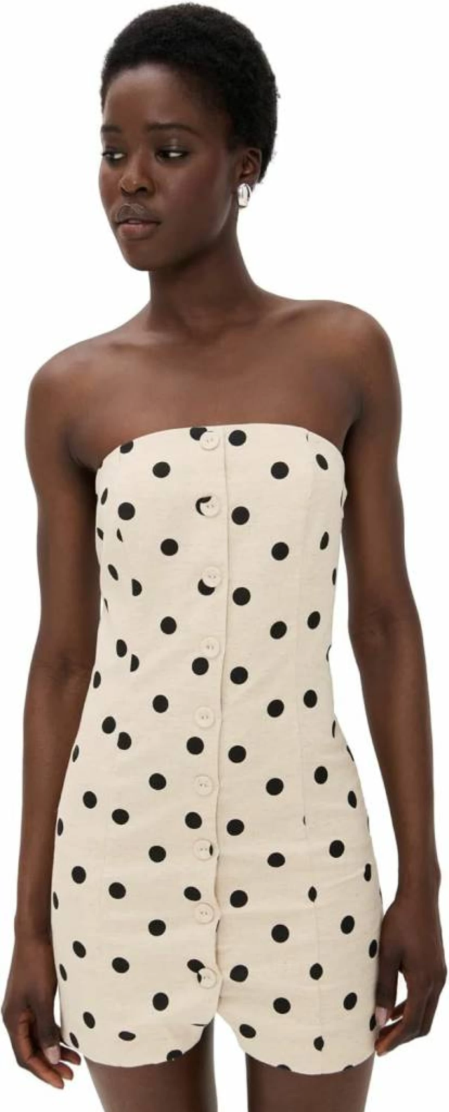 Endless Rose Women's Strapless Linen Dress with Polka Dot Print - Summer Casual Boho Style