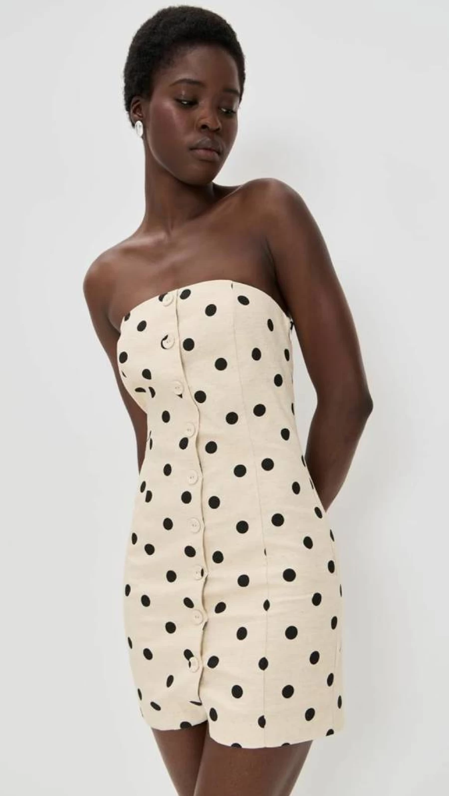 Endless Rose Women's Strapless Linen Dress with Polka Dot Print - Summer Casual Boho Style
