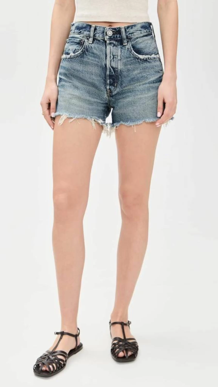 MOUSSY VINTAGE Women's High-Waisted Denim Shorts - MV Douglaston Distressed Retro Style