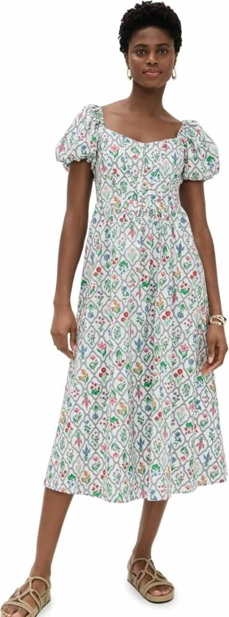 MOON RIVER Women's Corset Midi Dress with Puff Sleeves Elegant Vintage Style