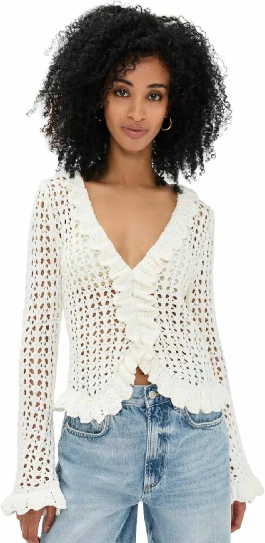 L'AGENCE Women's Solaris Open Stitch Cardigan Sweater Lightweight Knit Top
