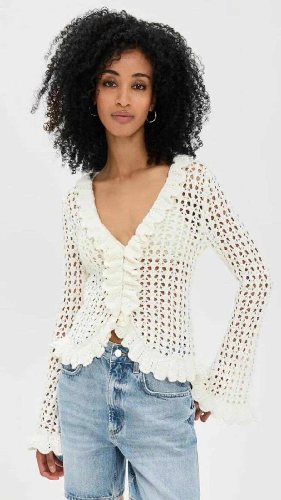L'AGENCE Women's Solaris Open Stitch Cardigan Sweater Lightweight Knit Top