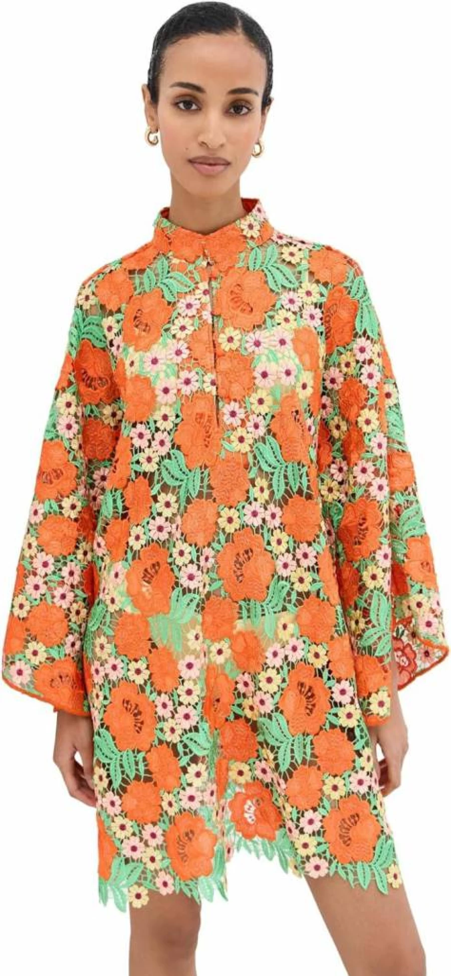 La Vie Style House Women's Floral Lace Caftan Dress - Summer Boho Mini Kaftan Beach Cover Up