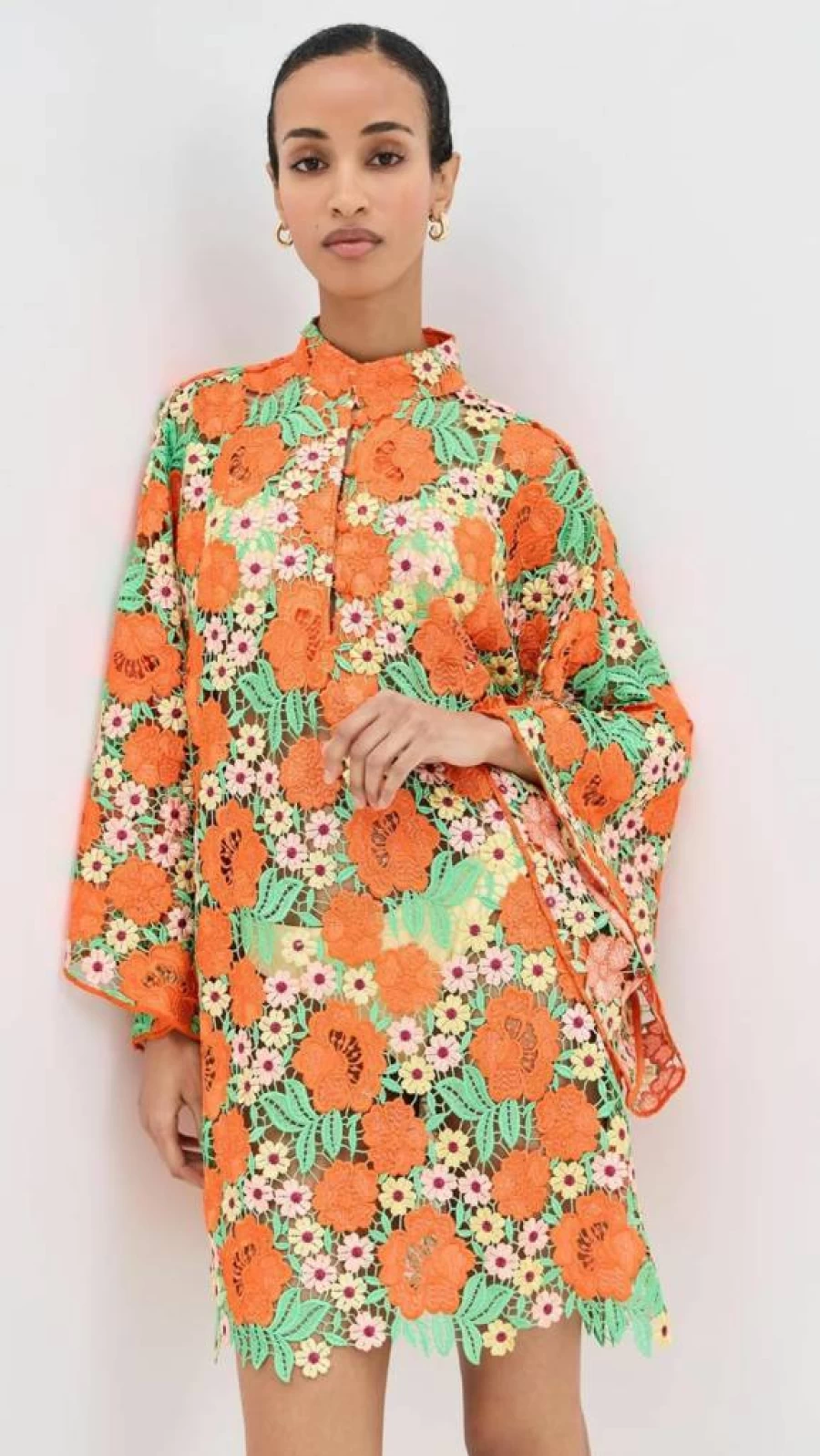 La Vie Style House Women's Floral Lace Caftan Dress - Summer Boho Mini Kaftan Beach Cover Up