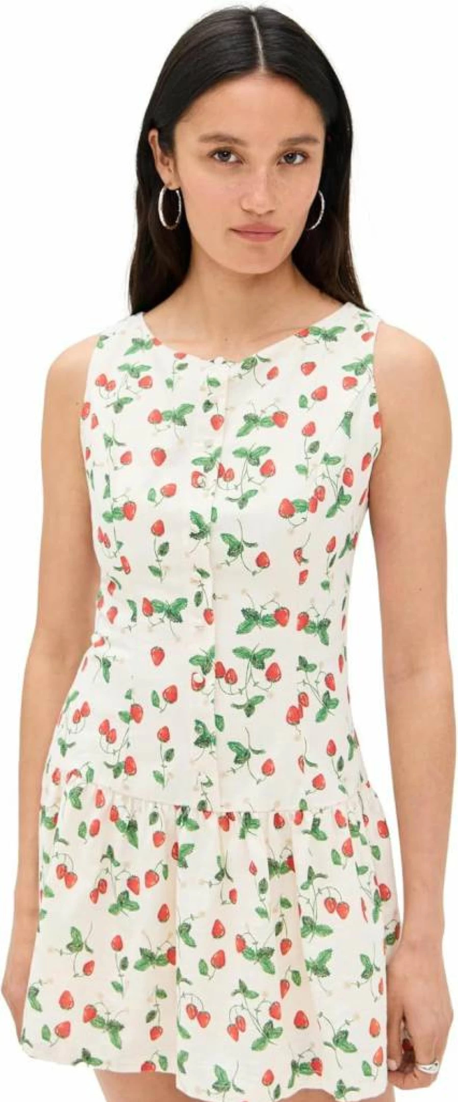 Bailey Rose Women's Strawberry Print Mini Dress - Flirty Summer Short Sleeve A-Line Outfit