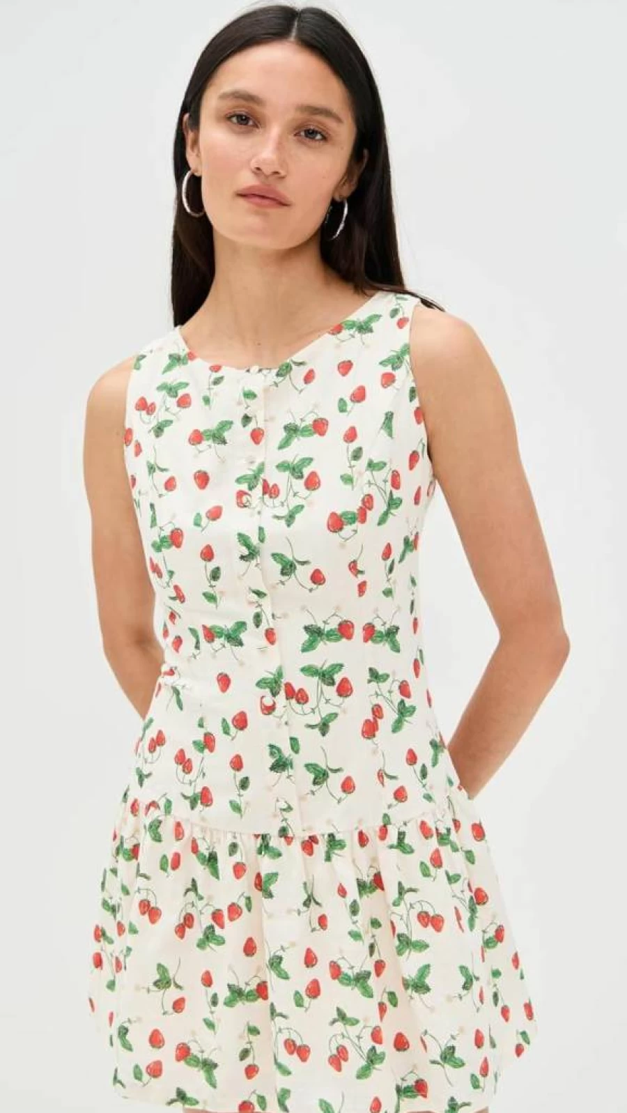 Bailey Rose Women's Strawberry Print Mini Dress - Flirty Summer Short Sleeve A-Line Outfit