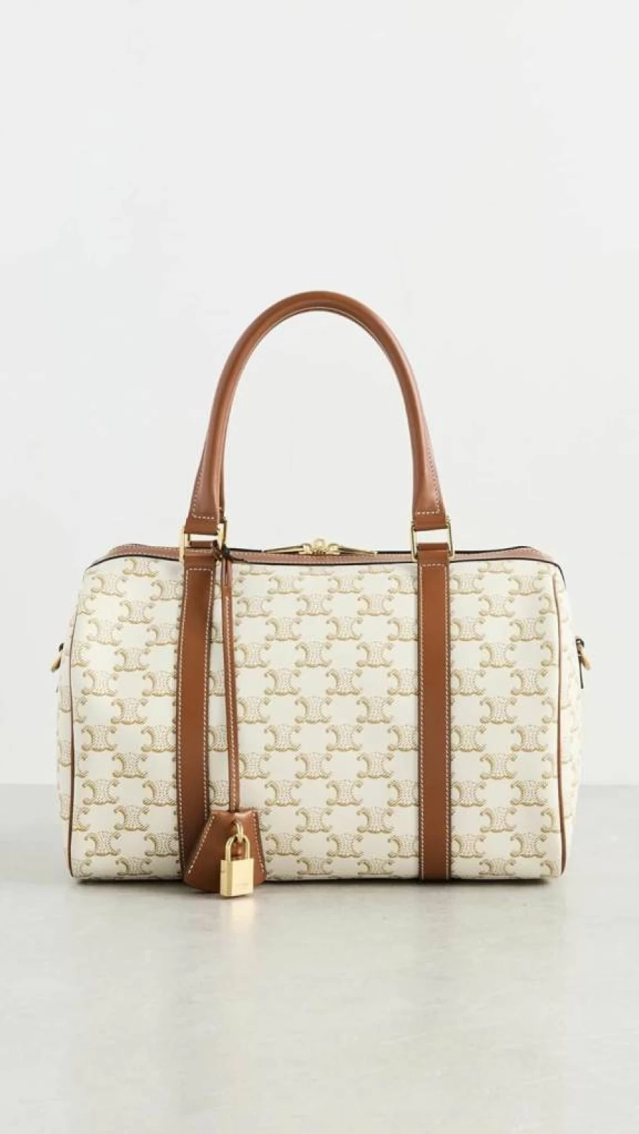 Celine Women's Vintage Two-Way Boston Bag in White Canvas, One Size, Pre-Owned Luxury Handbag