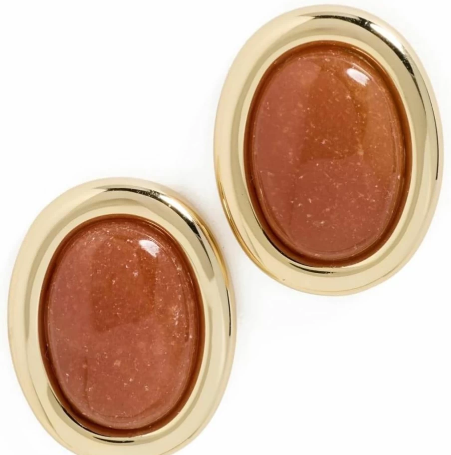 LUV AJ Women's Sunset Stone Stud Earrings - Gold Hoop Earrings with Gemstone Details