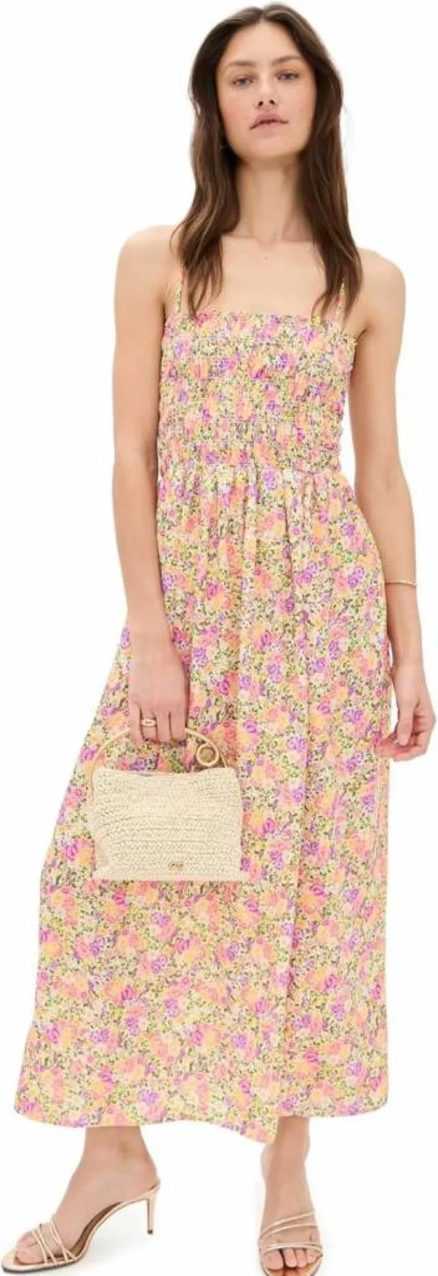 RESA Women's Caroline Midi Dress - Elegant Flowy Summer Dress with V-Neck and Floral Print