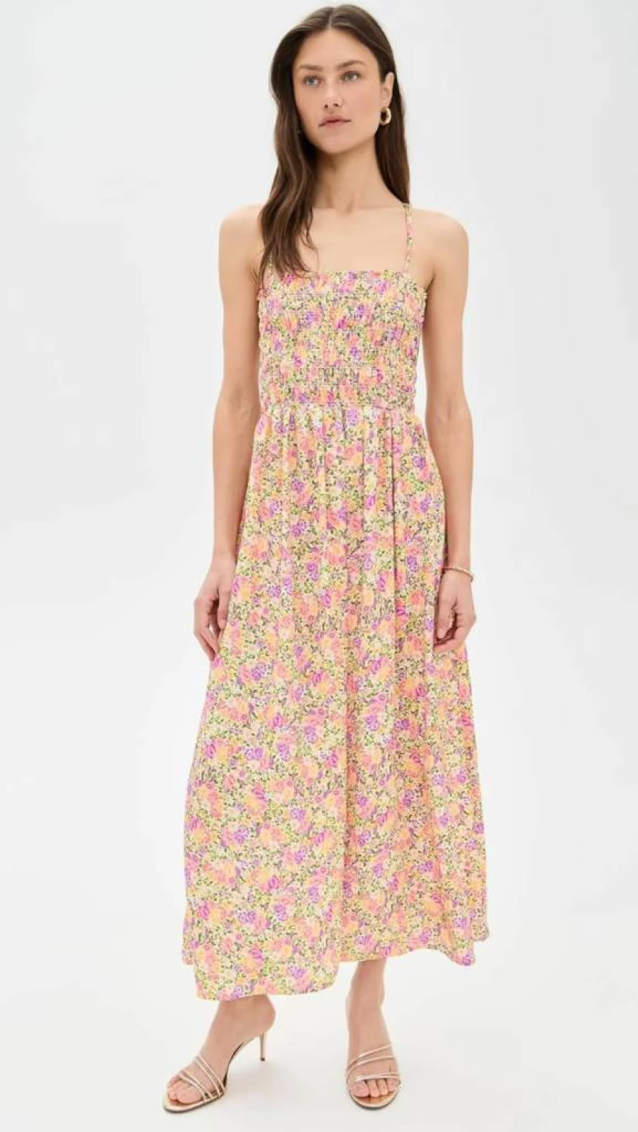 RESA Women's Caroline Midi Dress - Elegant Flowy Summer Dress with V-Neck and Floral Print