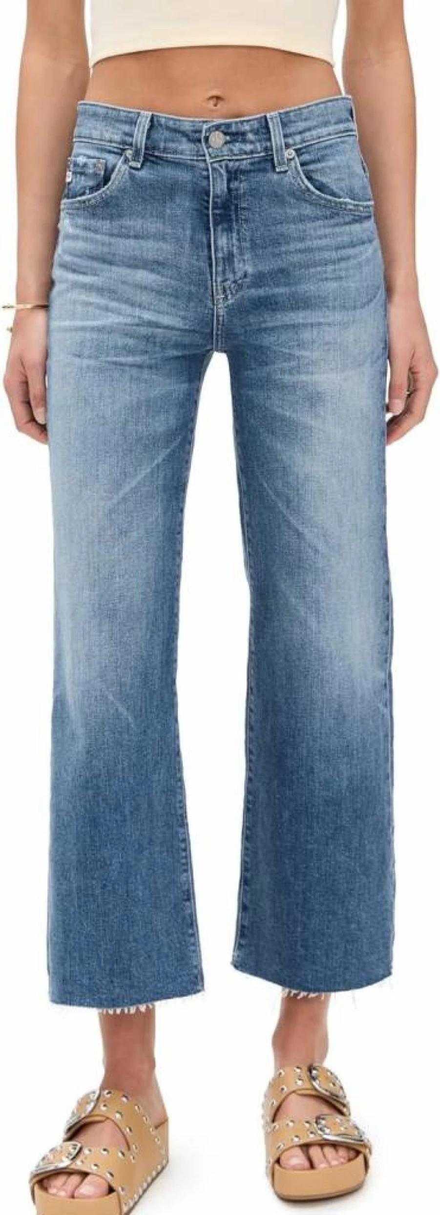 AG Adriano Goldschmied Women's Saige High-Rise Wide Leg Crop Jeans - Classic Blue Denim