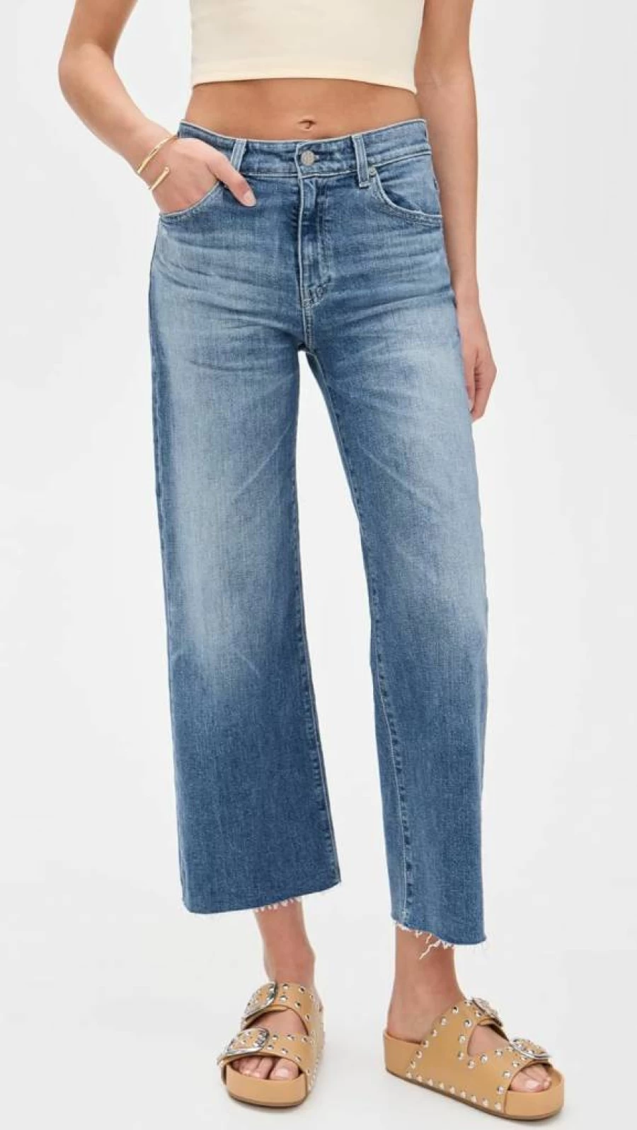 AG Adriano Goldschmied Women's Saige High-Rise Wide Leg Crop Jeans - Classic Blue Denim