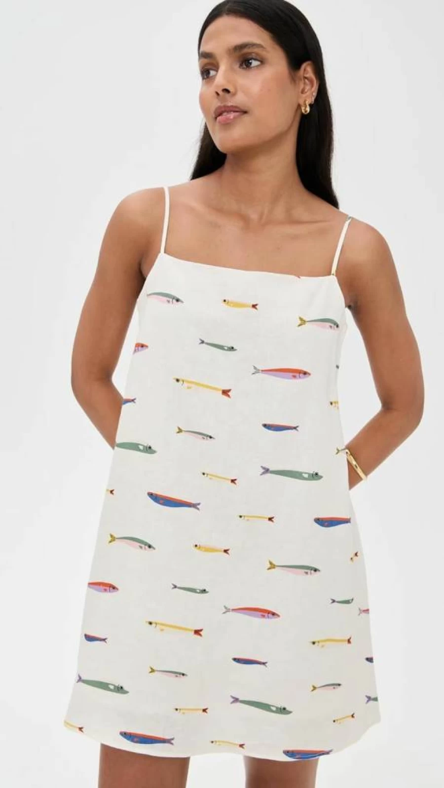 STAUD Laura Linen Mini Dress for Women - Summer Short Sleeve A-Line Style