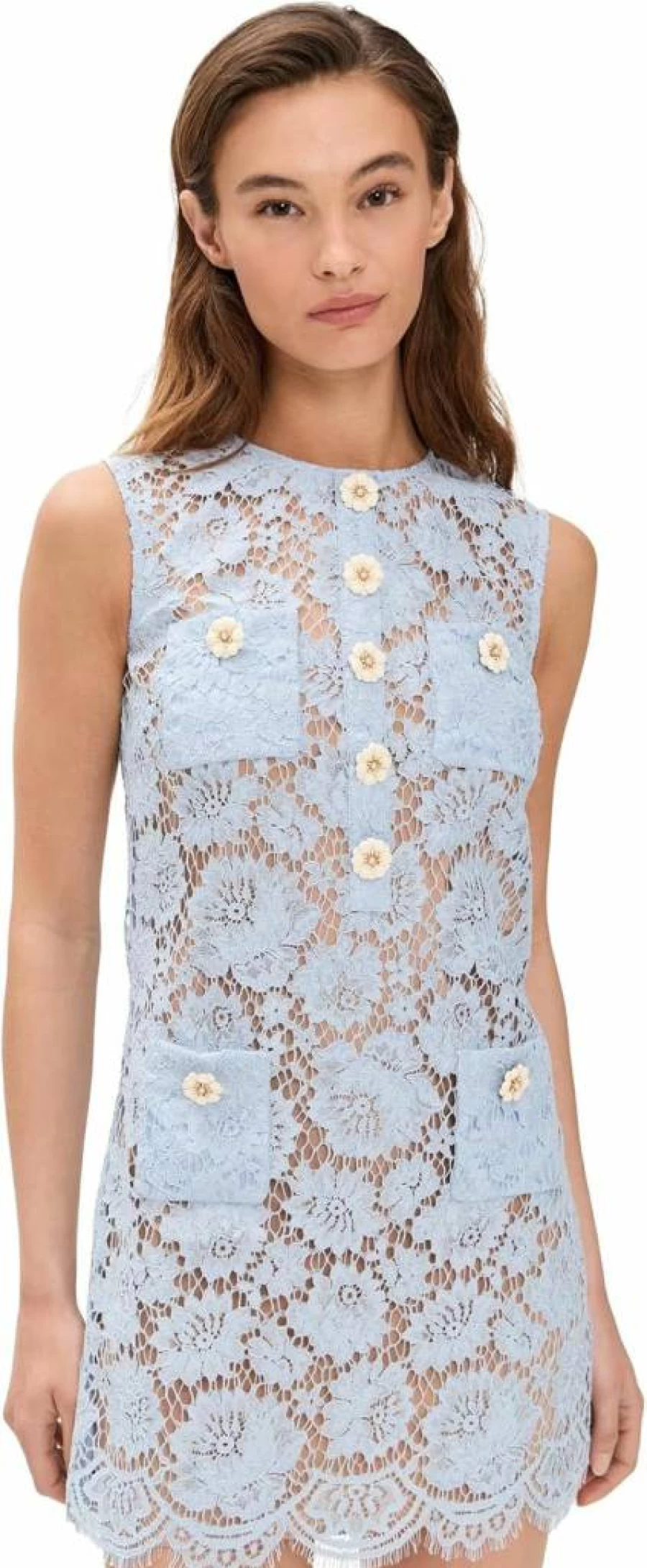Self Portrait Blue Lace Mini Dress for Women – Elegant Fine Detail Party Dress