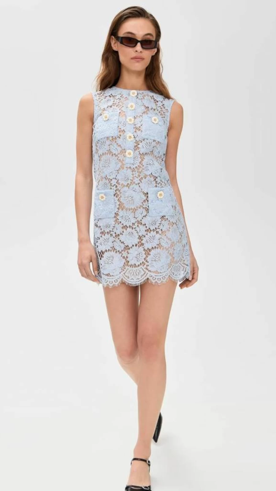 Self Portrait Blue Lace Mini Dress for Women – Elegant Fine Detail Party Dress