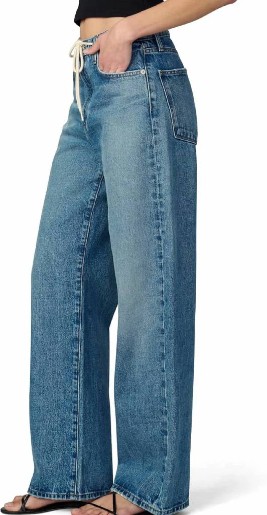Joe's Women's Ryan Relaxed Fit Low Rise Straight Leg Jeans with Drawstring Waist
