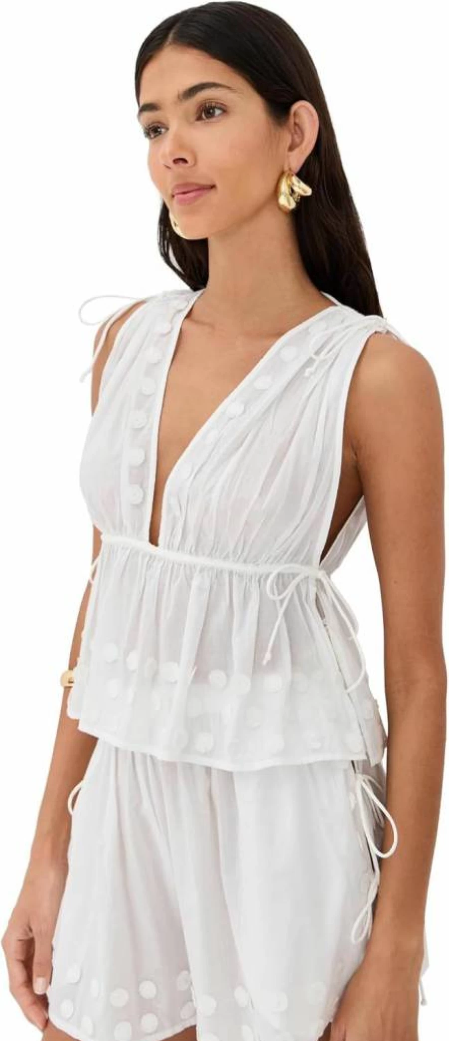 Ulla Johnson Women's Anya Plunge V-Neck Top Coverup Blouse Boho Chic Beachwear