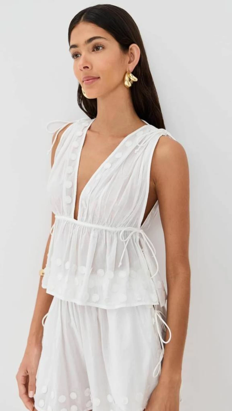 Ulla Johnson Women's Anya Plunge V-Neck Top Coverup Blouse Boho Chic Beachwear